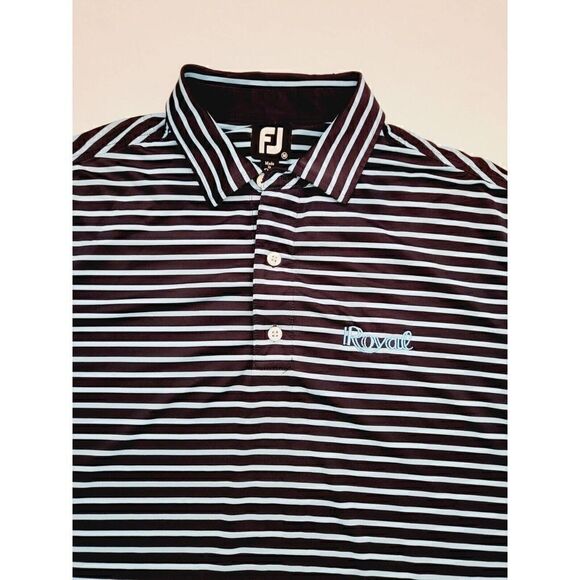 FJ Footjoy Short Sleeve Golf Polo Blue Striped Embroidered Men's Size Medium - Picture 4 of 8